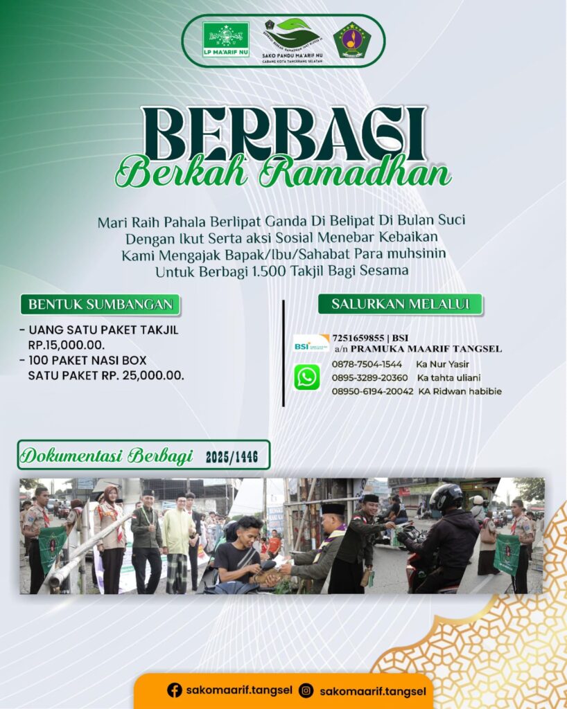 Sako Pramuka Pandu Ma’arif NU Tangsel Berbagi Takjil di Bulan Ramadhan 1447 H