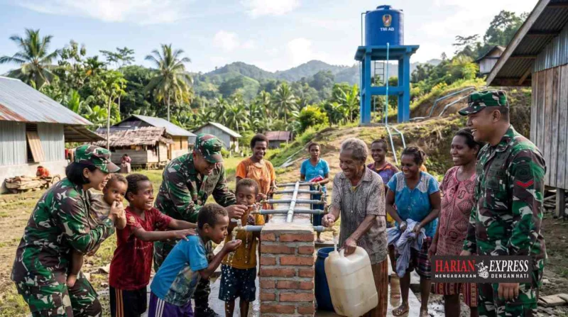 Menembus Pegunungan Kaimana: Kemanunggalan TNI AD Alirkan Air Bersih untuk Masyarakat Kampung Krooy
